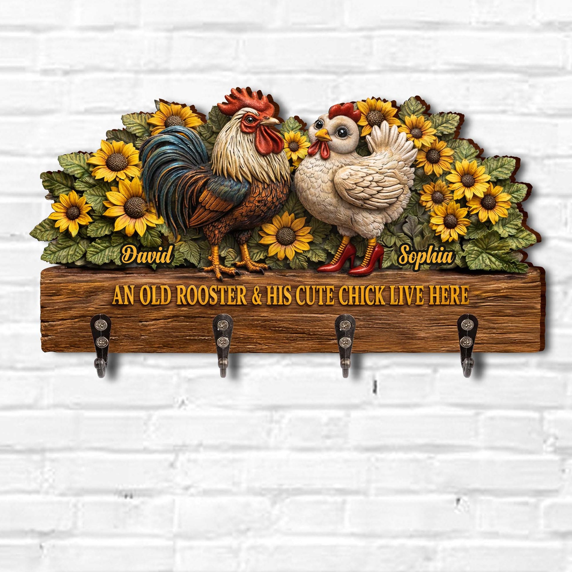 An Old Rooster & His Cute Chick Live Here