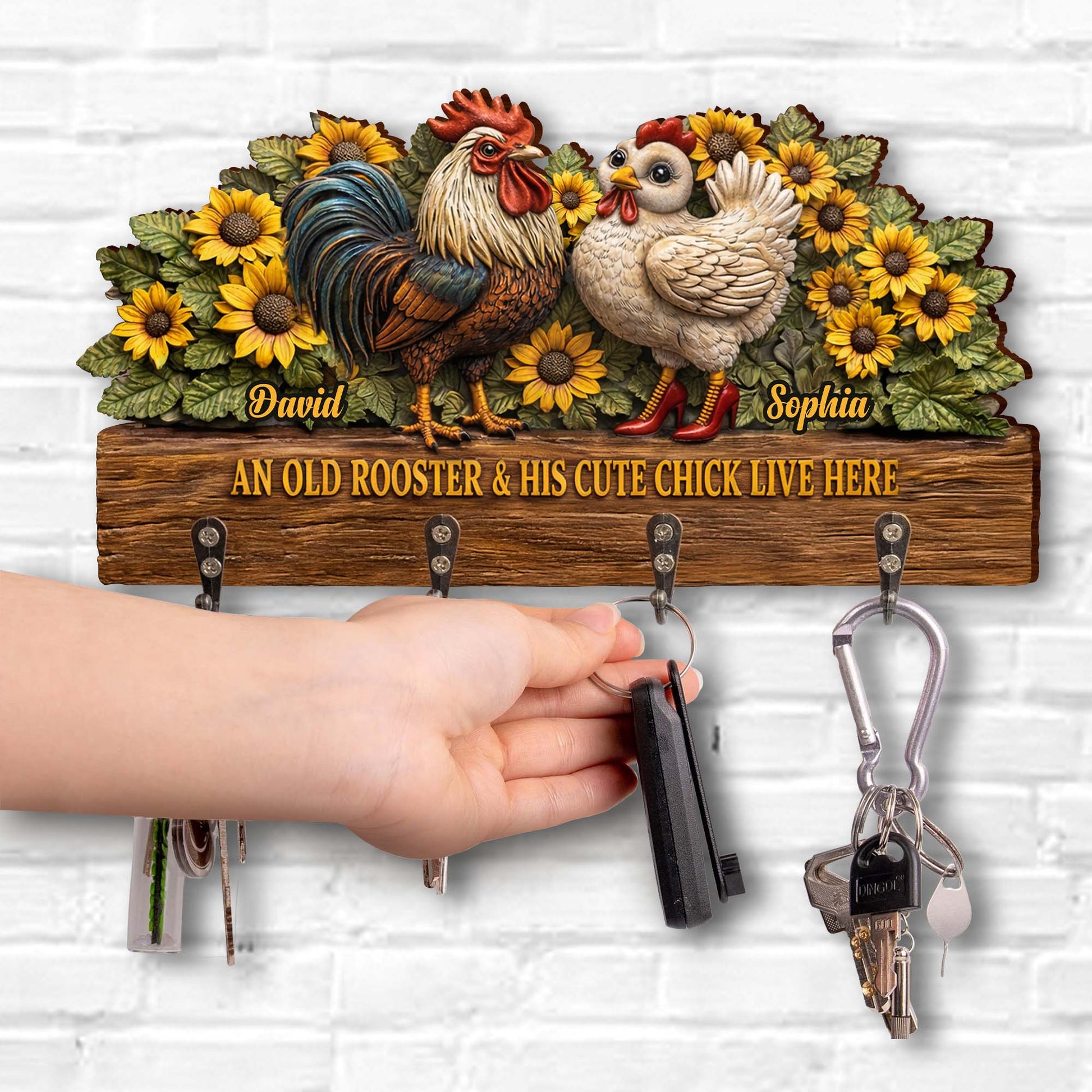 An Old Rooster & His Cute Chick Live Here