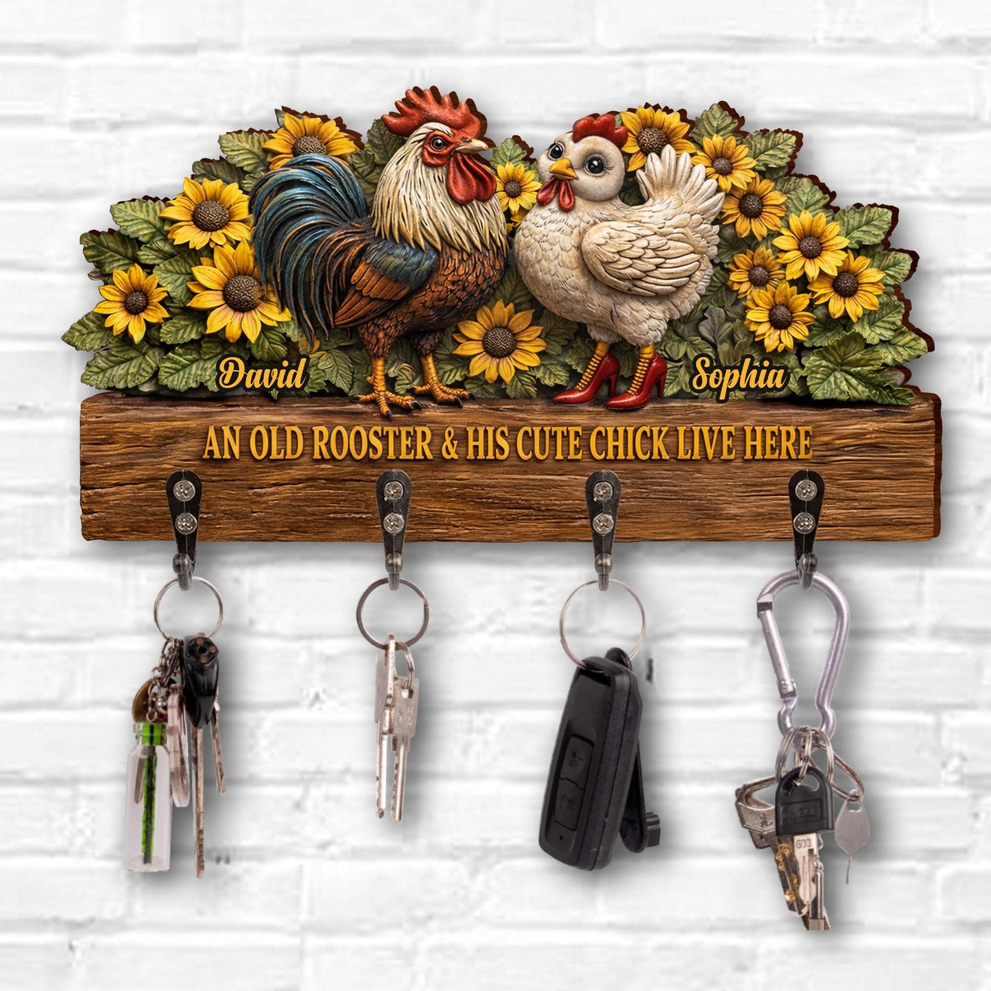 An Old Rooster & His Cute Chick Live Here