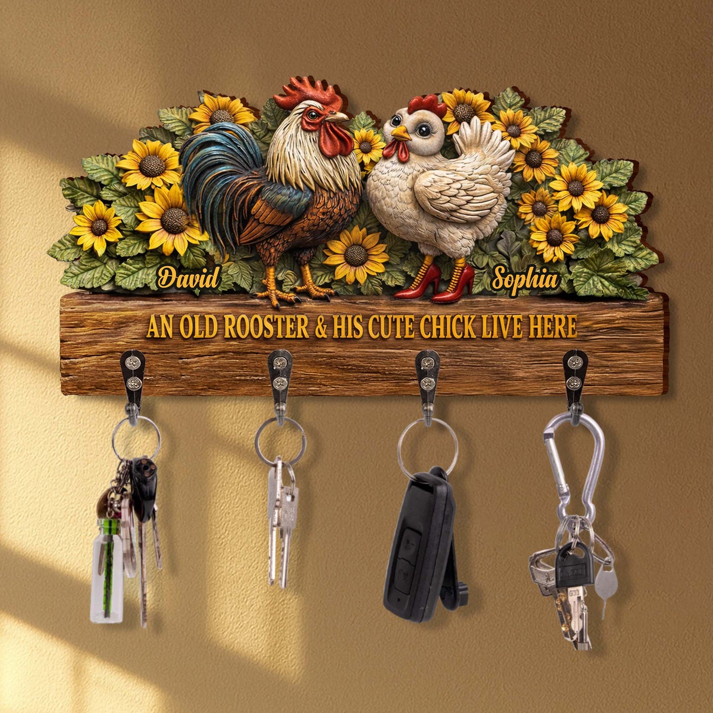 An Old Rooster & His Cute Chick Live Here