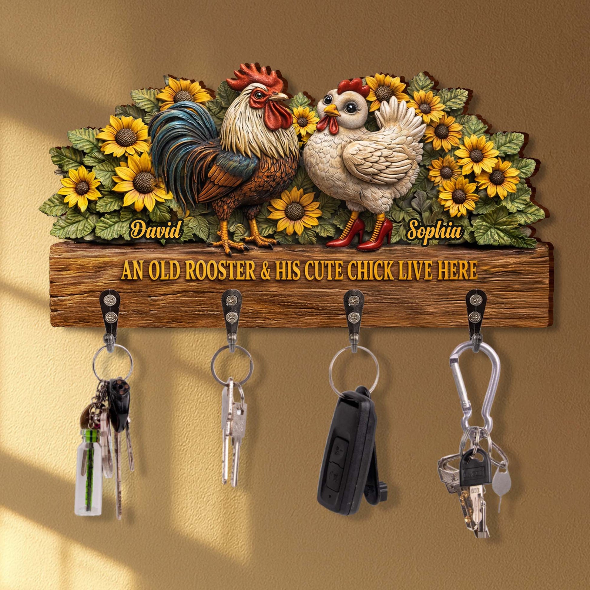 An Old Rooster & His Cute Chick Live Here