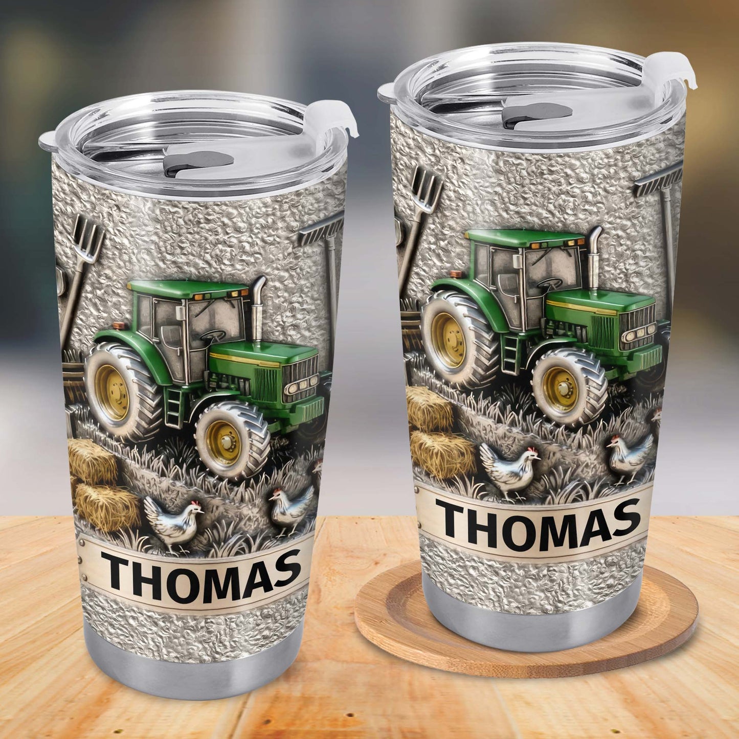 Customizable Farm-Themed Design With Tractor And Chickens