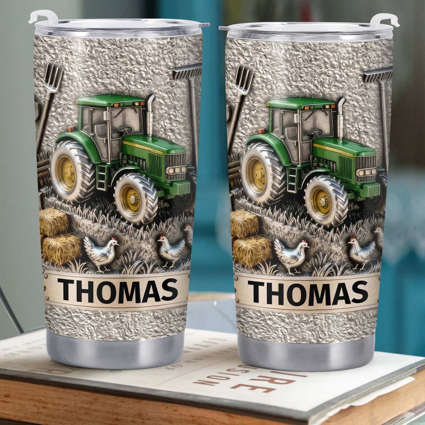 Customizable Farm-Themed Design With Tractor And Chickens