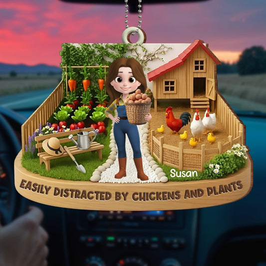 Easily Distracted by Chickens and Plants Ornament