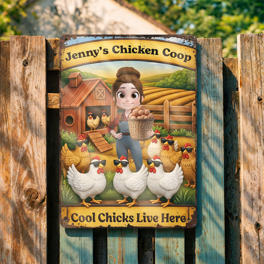 Cool Chicks Live Here With Girl, Chickens And Barn