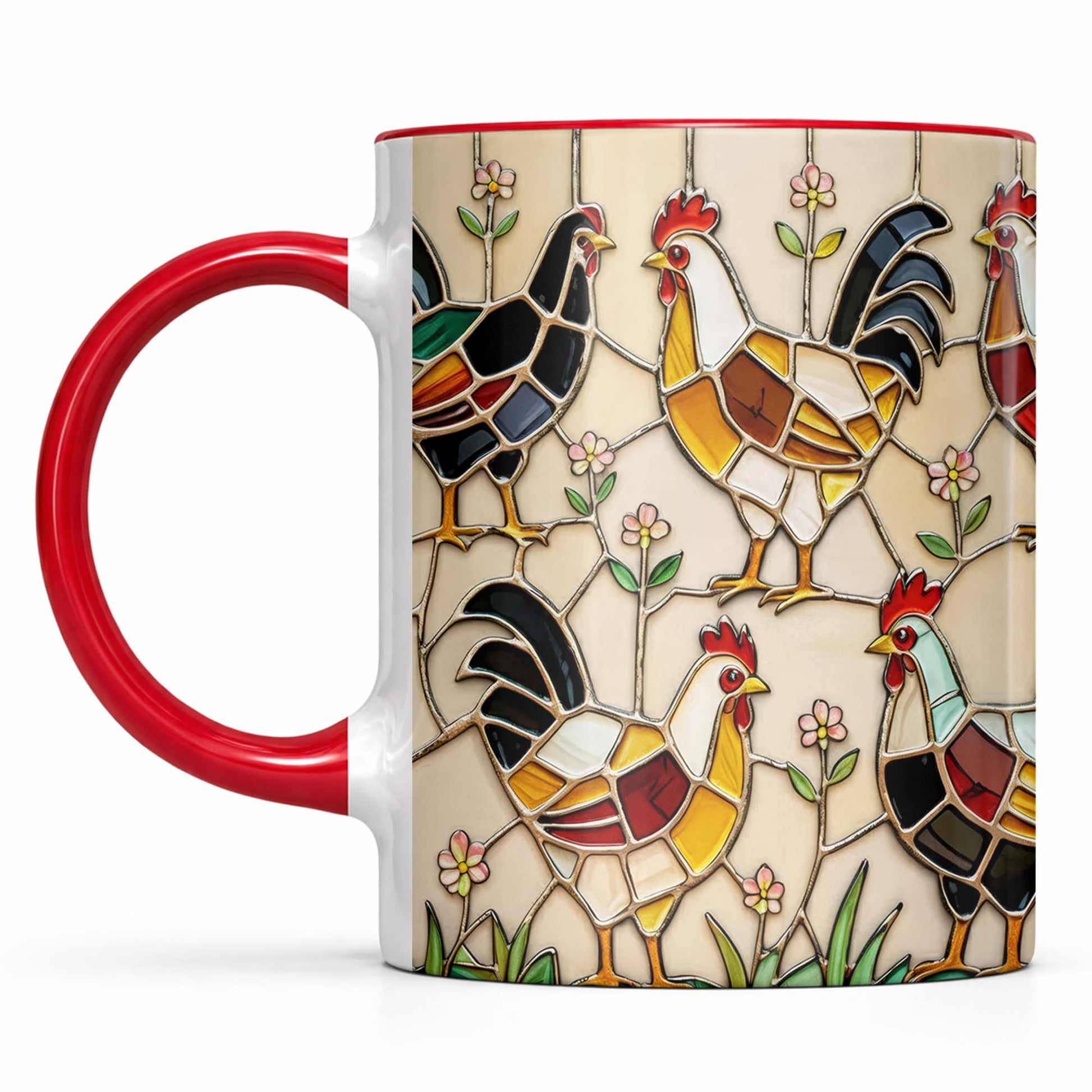Stained Glass Rooster Design Custom Mug