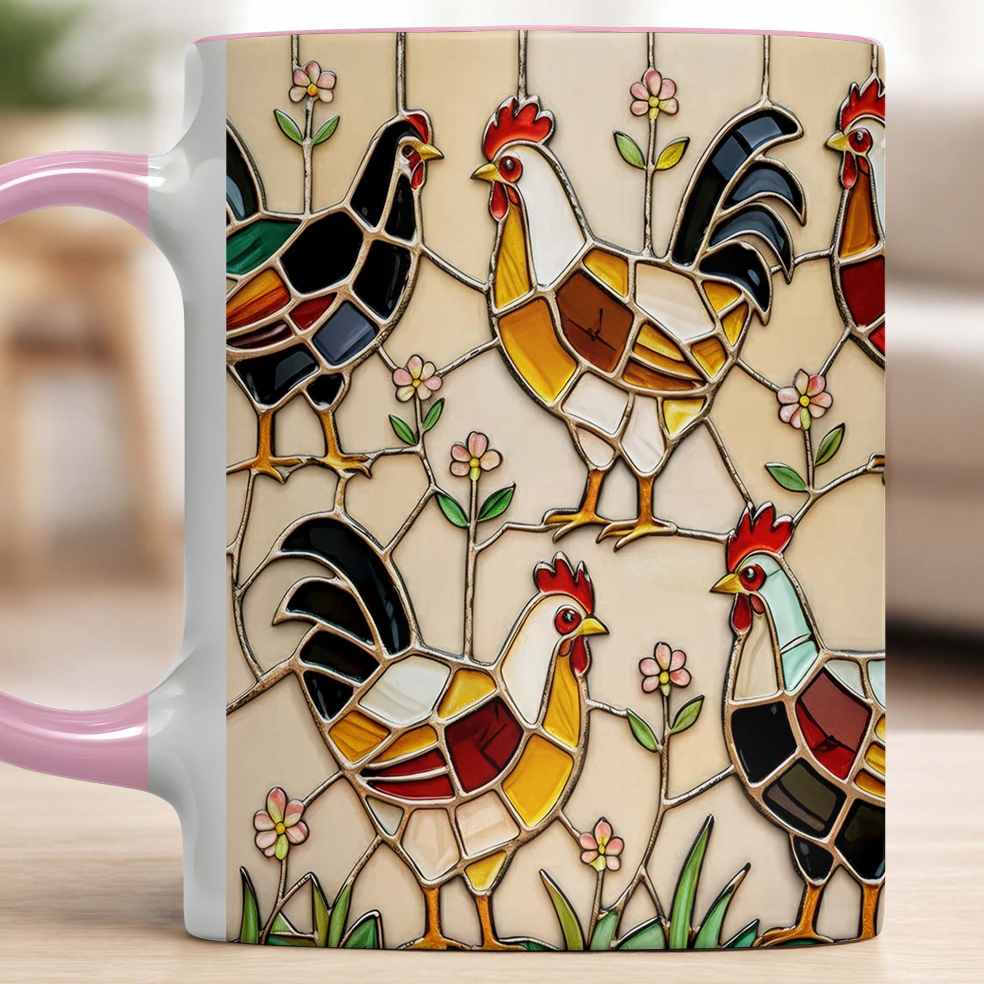 Stained Glass Rooster Design Custom Mug