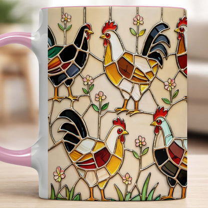 Stained Glass Rooster Design Custom Mug