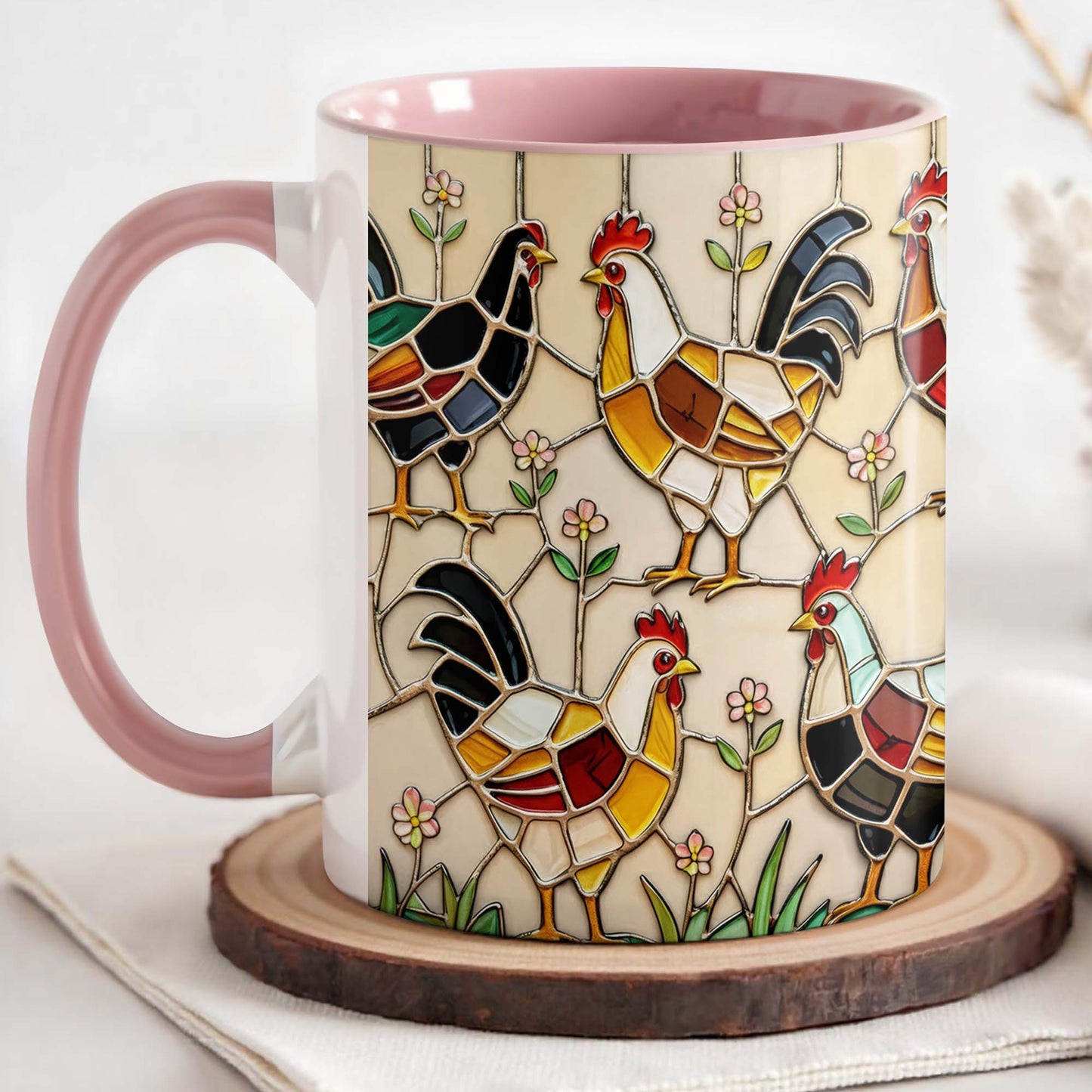 Stained Glass Rooster Design Custom Mug