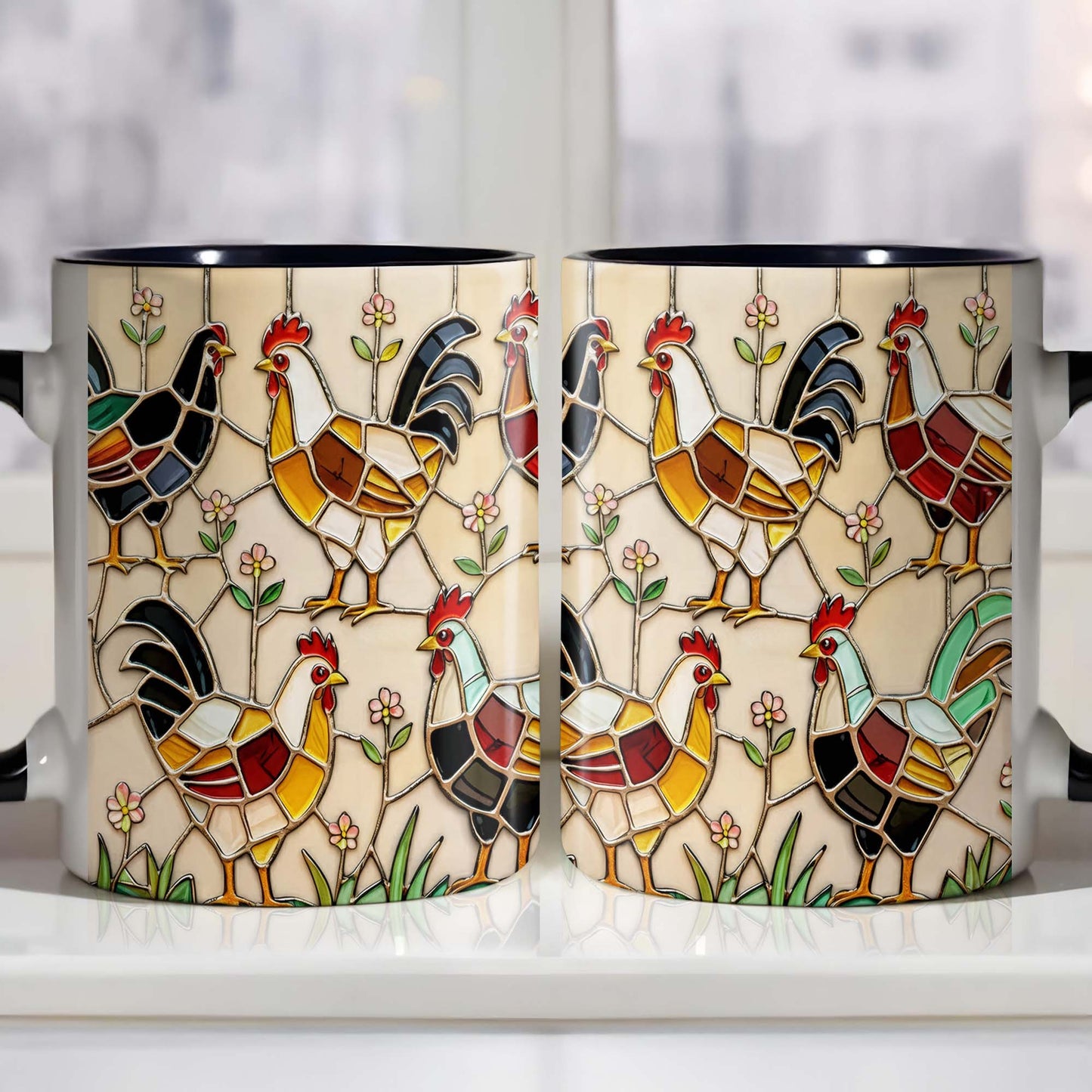 Stained Glass Rooster Design Custom Mug