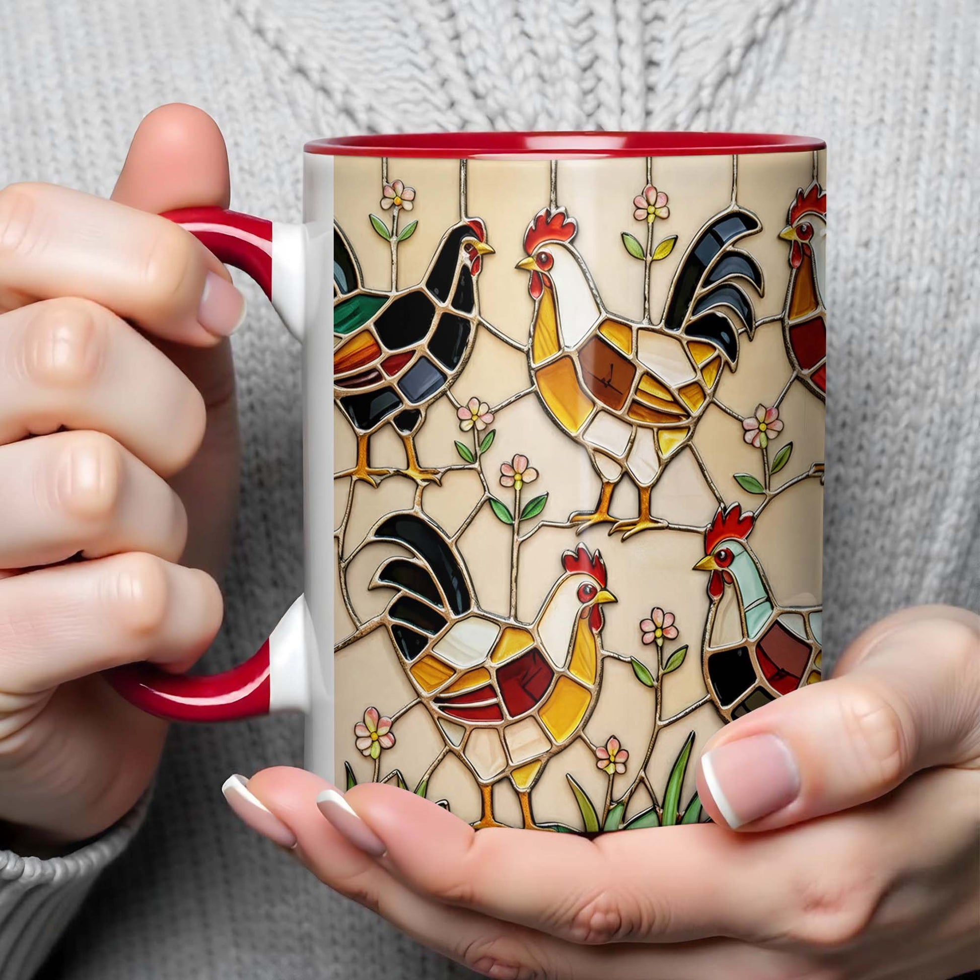 Stained Glass Rooster Design Custom Mug