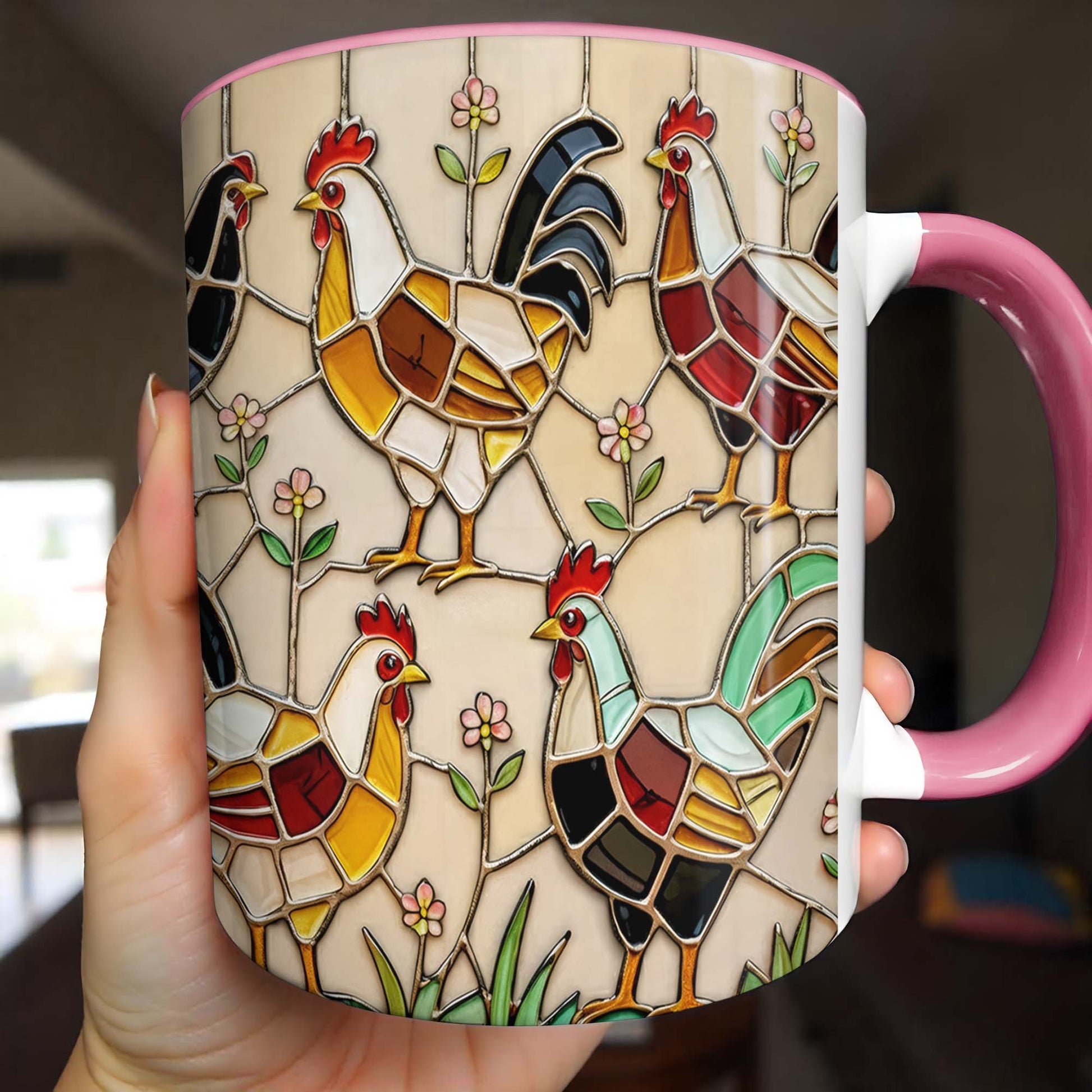 Stained Glass Rooster Design Custom Mug