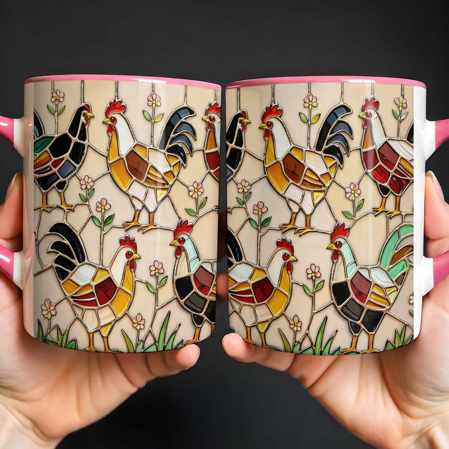 Stained Glass Rooster Design Custom Mug