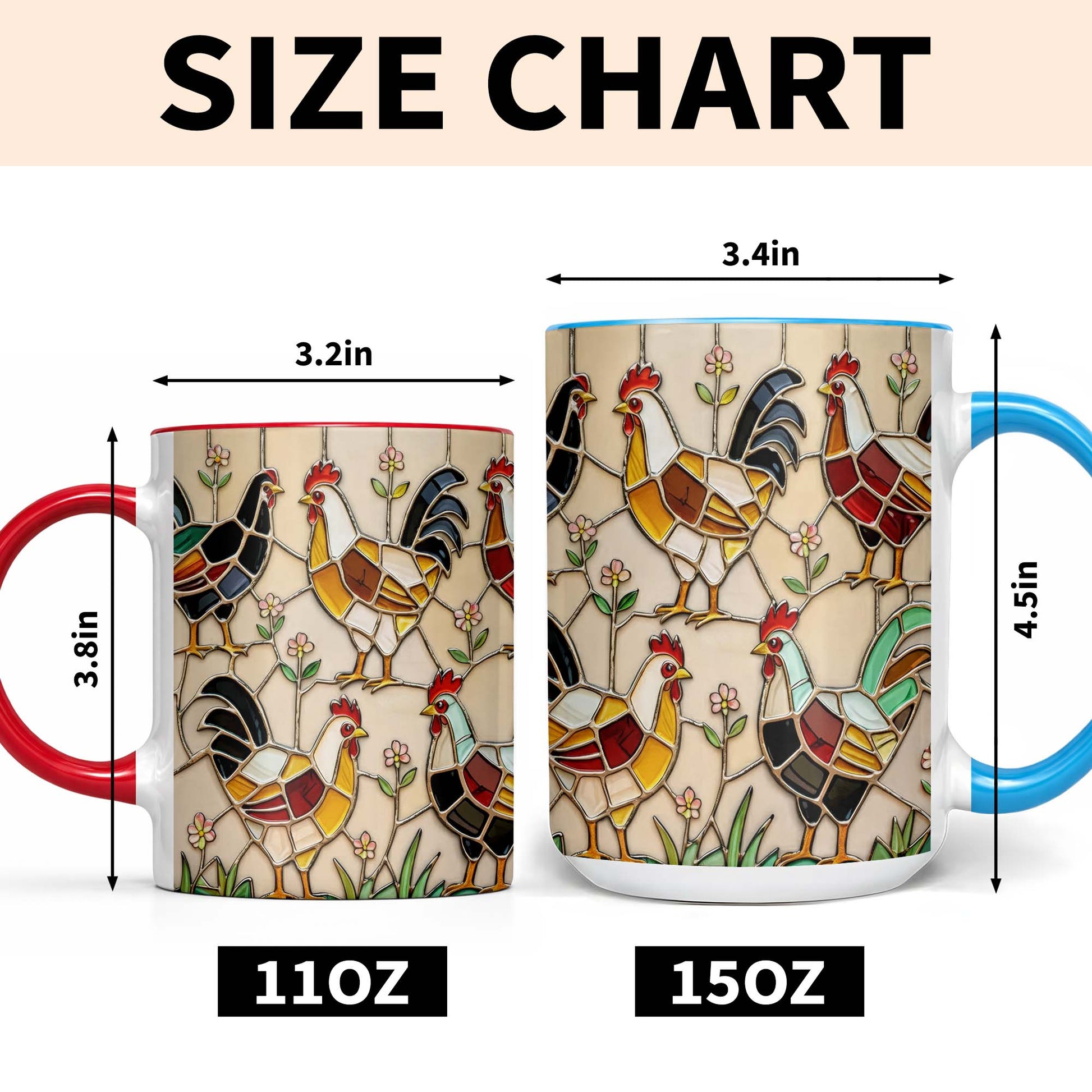 Stained Glass Rooster Design Custom Mug
