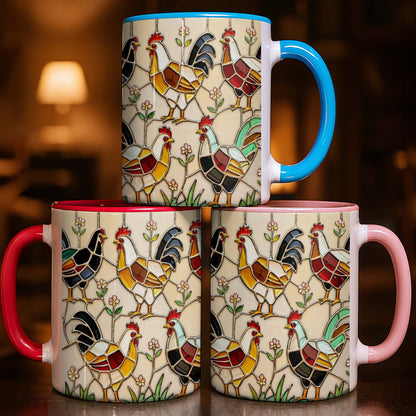 Stained Glass Rooster Design Custom Mug