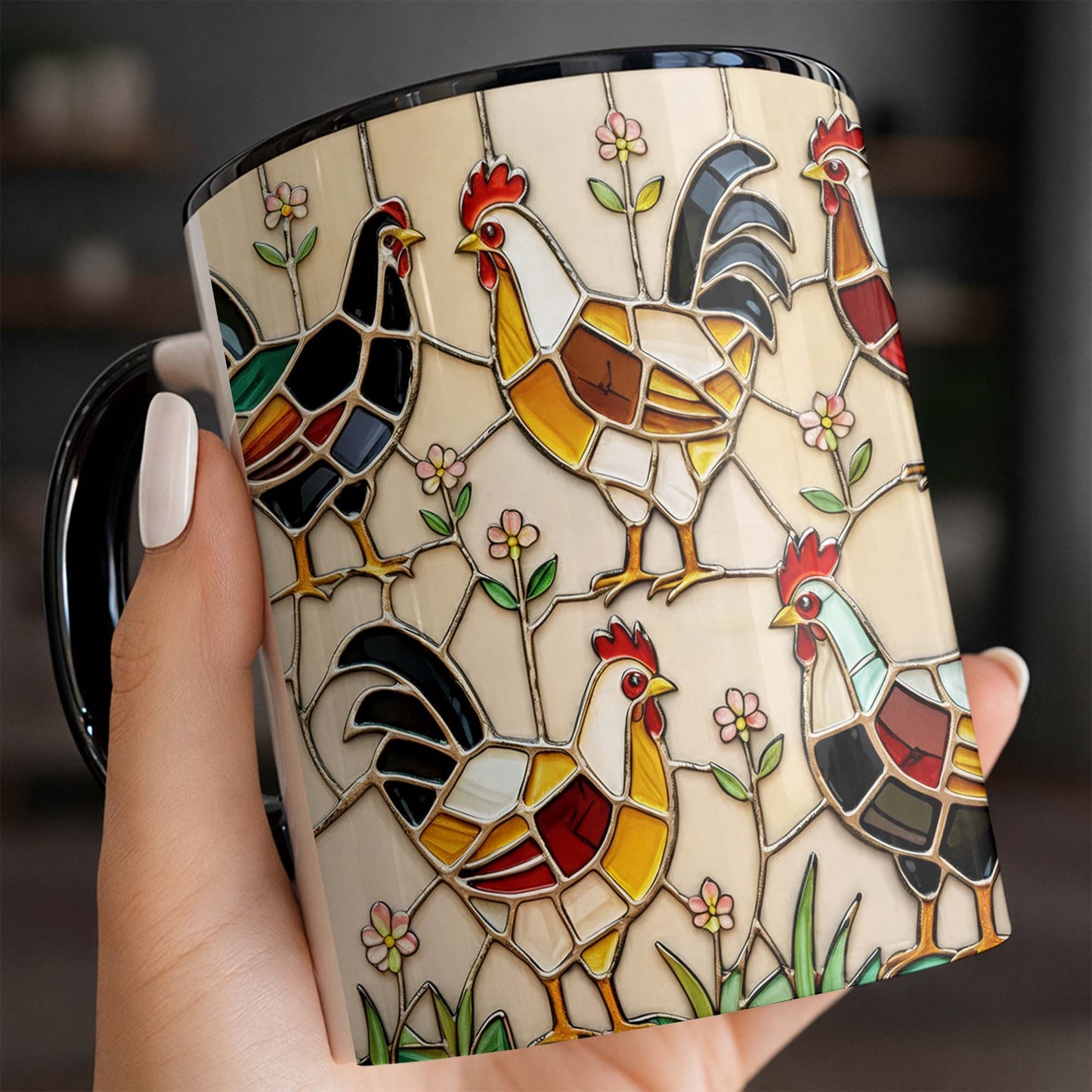 Stained Glass Rooster Design Custom Mug