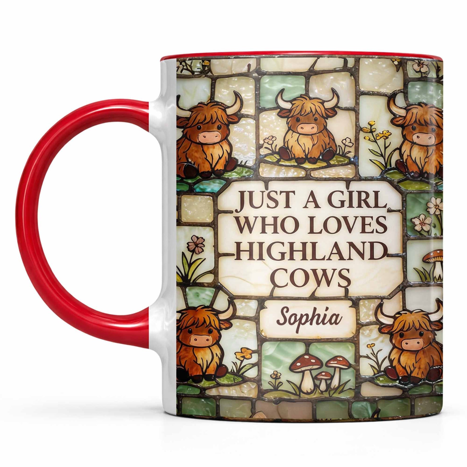 Just A Girl Who Loves Highland Cows Stained Glass Style