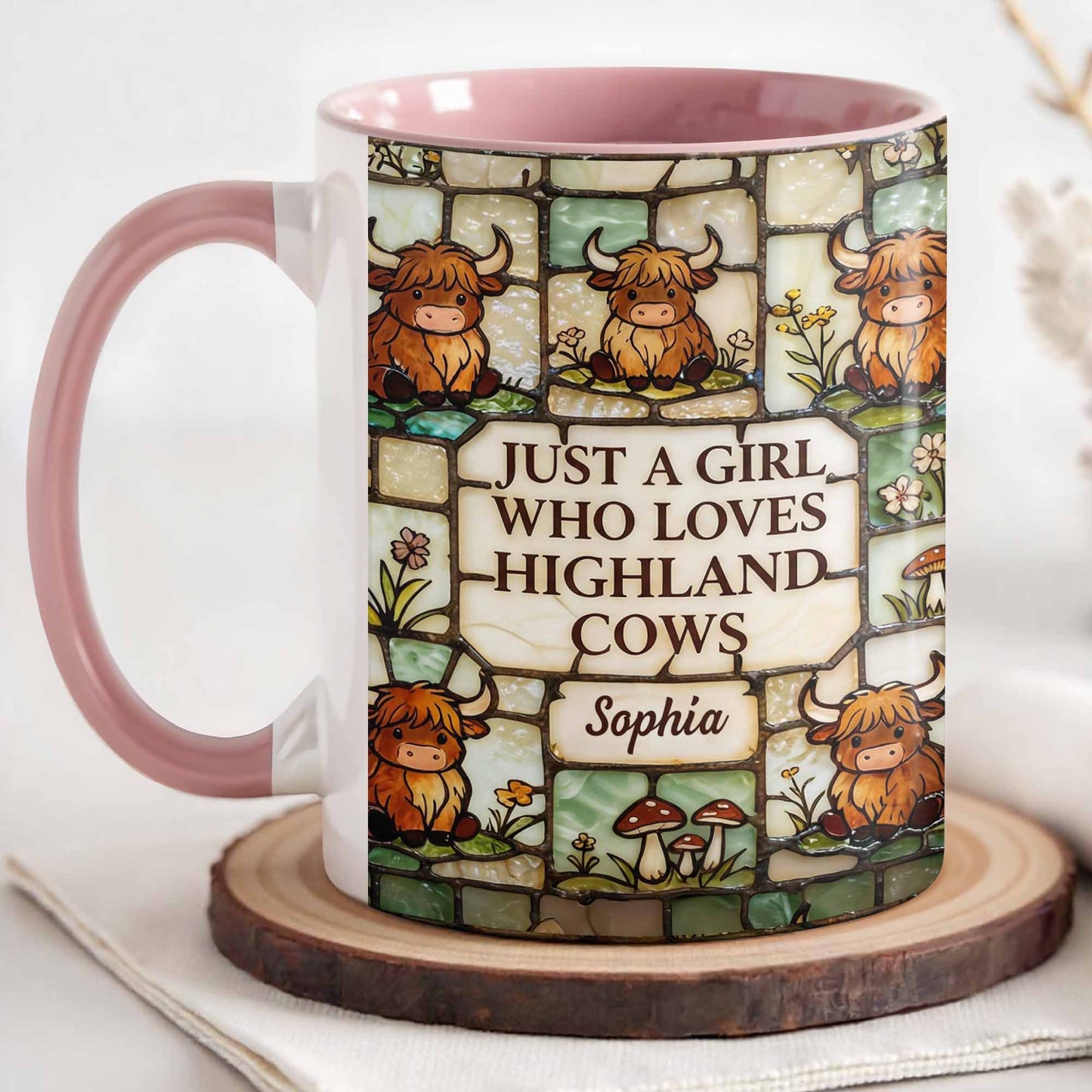 Just A Girl Who Loves Highland Cows Stained Glass Style