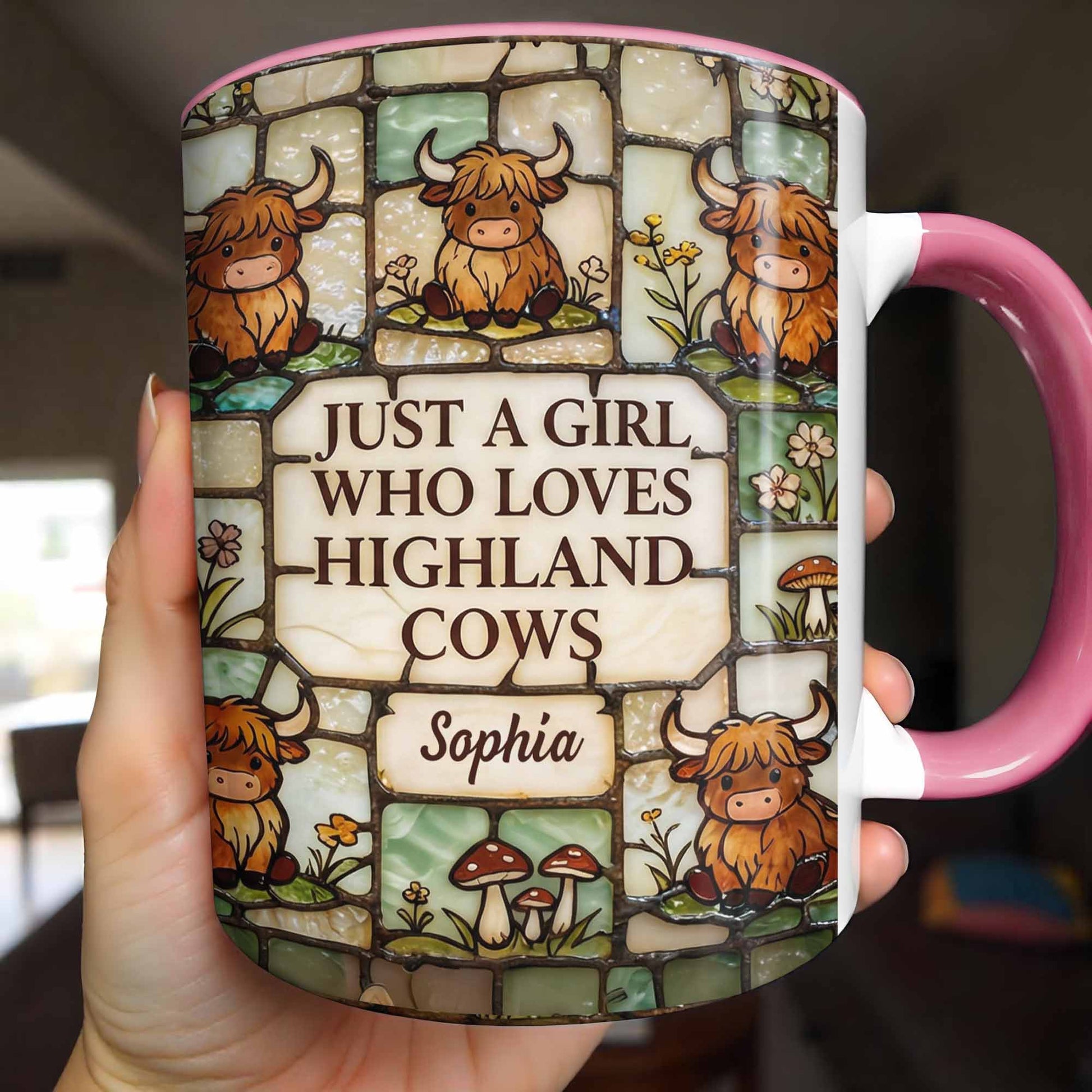Just A Girl Who Loves Highland Cows Stained Glass Style