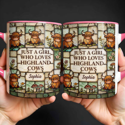 Just A Girl Who Loves Highland Cows Stained Glass Style