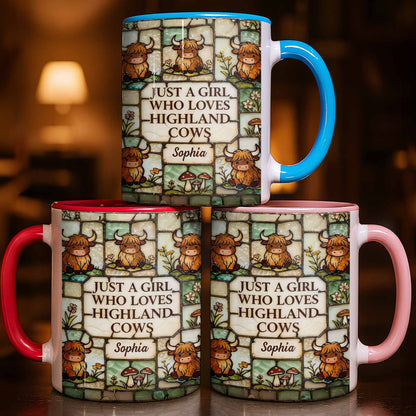 Just A Girl Who Loves Highland Cows Stained Glass Style