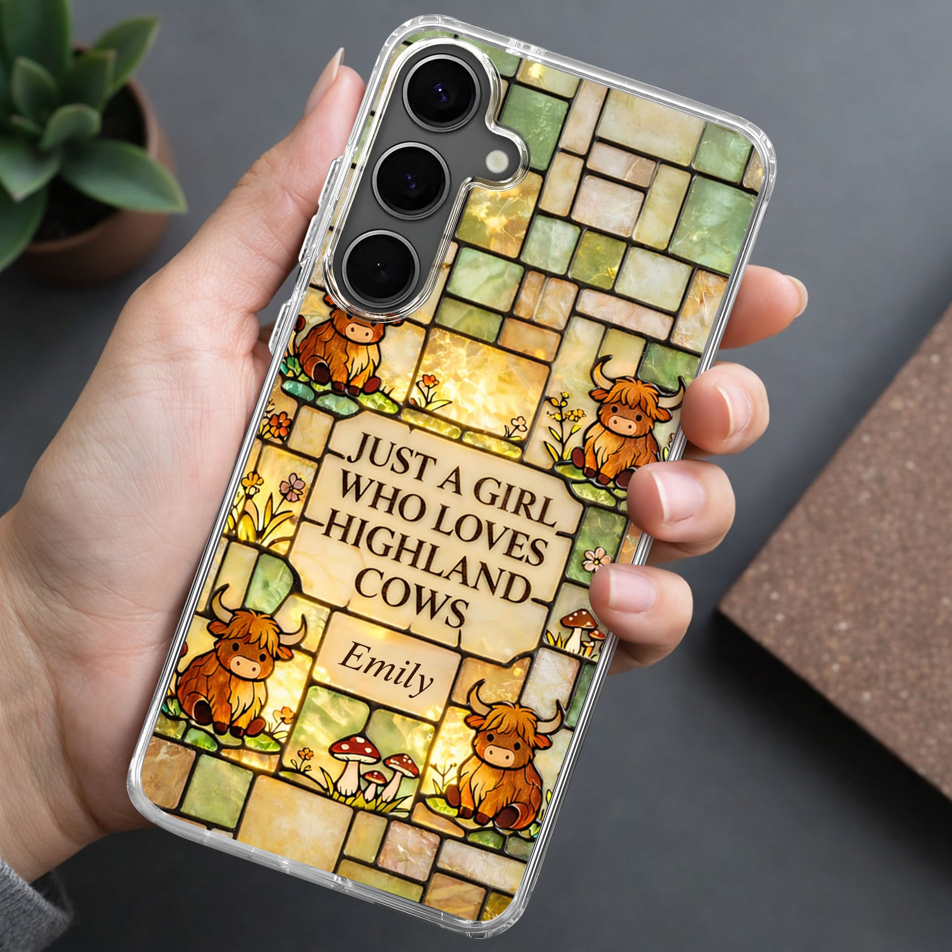 Just A Girl Who Loves Highland Cows Stained Glass Style