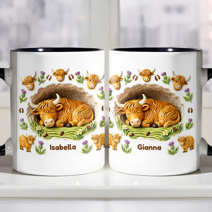 Sleeping Highland Cow With Thistles And Flowers Design