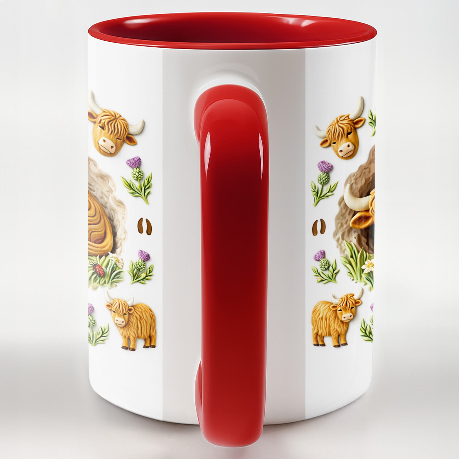 Sleeping Highland Cow With Thistles And Flowers Design