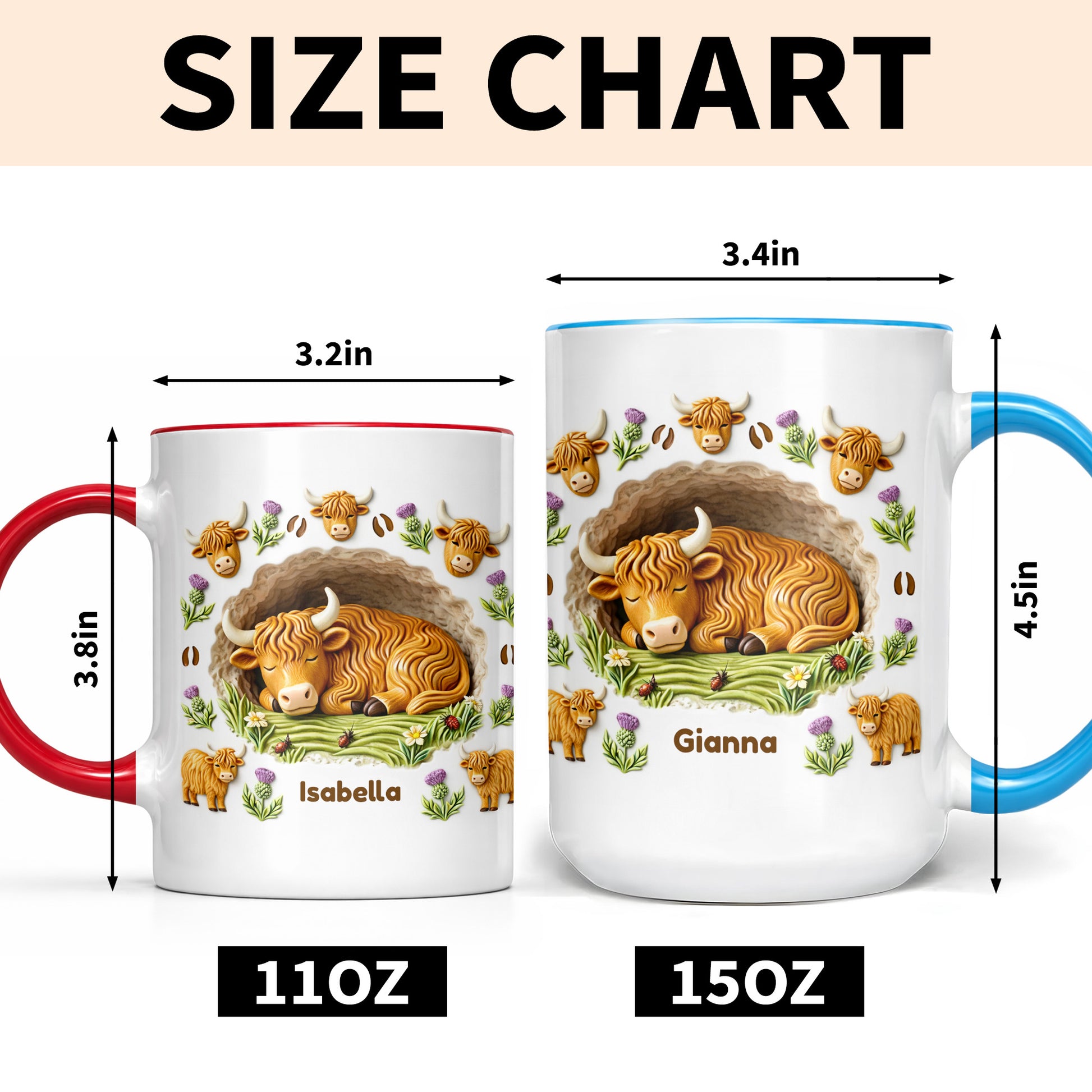 Sleeping Highland Cow With Thistles And Flowers Design