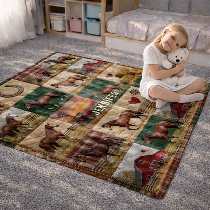 Jennifer Horse And Barn Blanket - Personalized Custom Blanket - FARM040_BLK