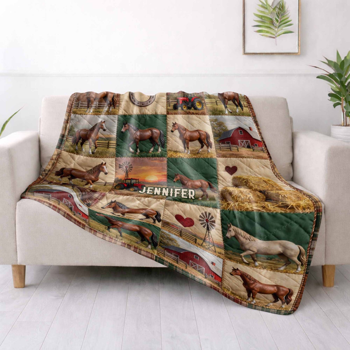 Jennifer Horse And Barn Blanket - Personalized Custom Blanket - FARM040_BLK