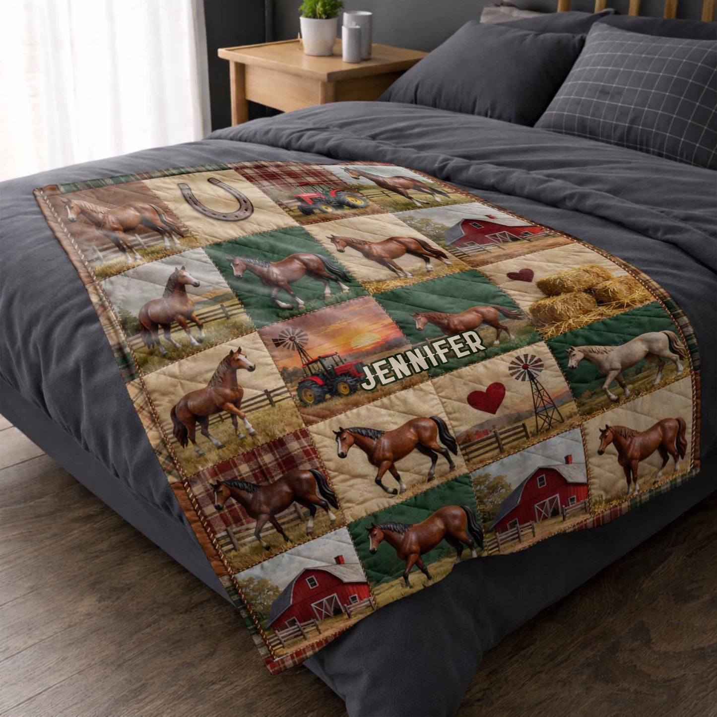 Jennifer Horse And Barn Blanket - Personalized Custom Blanket - FARM040_BLK