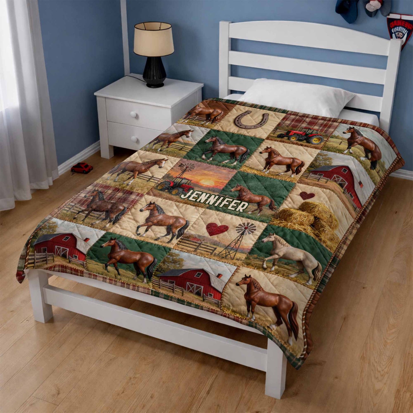 Jennifer Horse And Barn Blanket - Personalized Custom Blanket - FARM040_BLK