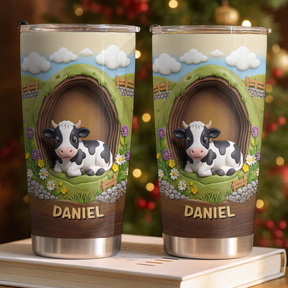 Cute Cow In A Meadow With Flowers And Rolling Hills - Personalized Custom Stainless Steel Tumbler 20oz 30oz - FARM042_TB