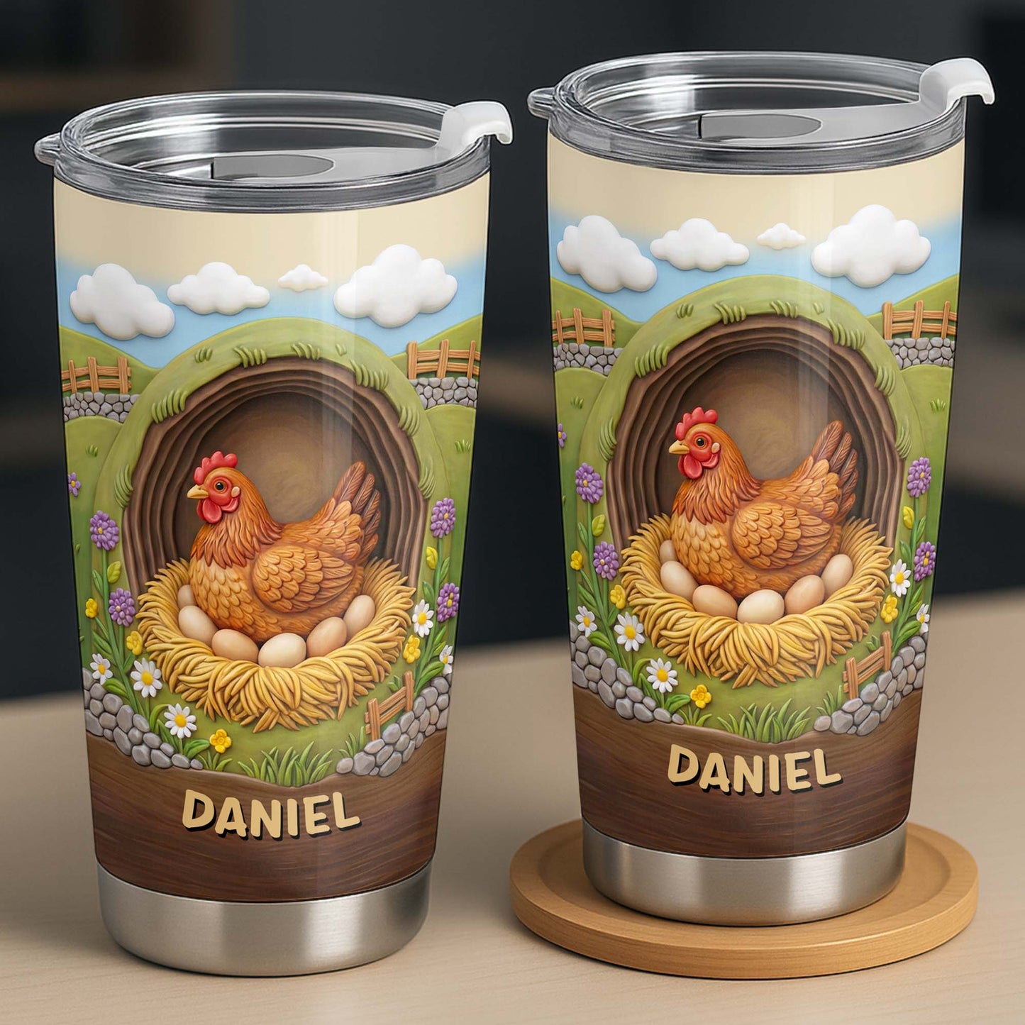 Cute Cow In A Meadow With Flowers And Rolling Hills - Personalized Custom Stainless Steel Tumbler 20oz 30oz - FARM042_TB