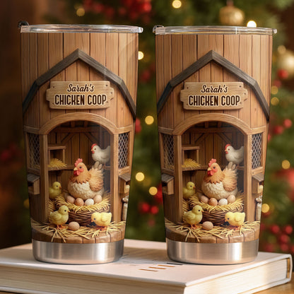 Chicken Coop With Hens And Chicks On Barn Wood