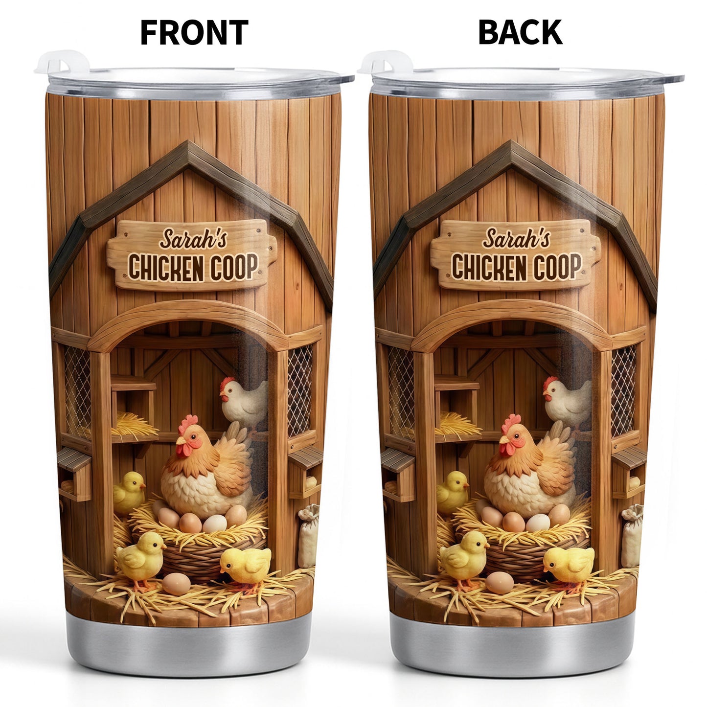 Chicken Coop With Hens And Chicks On Barn Wood