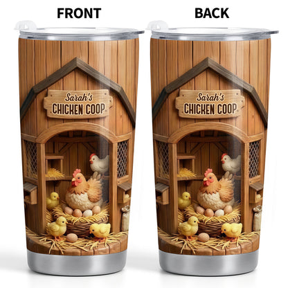 Chicken Coop With Hens And Chicks On Barn Wood