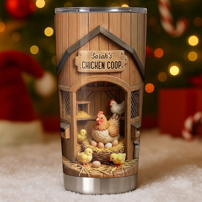 Chicken Coop With Hens And Chicks On Barn Wood