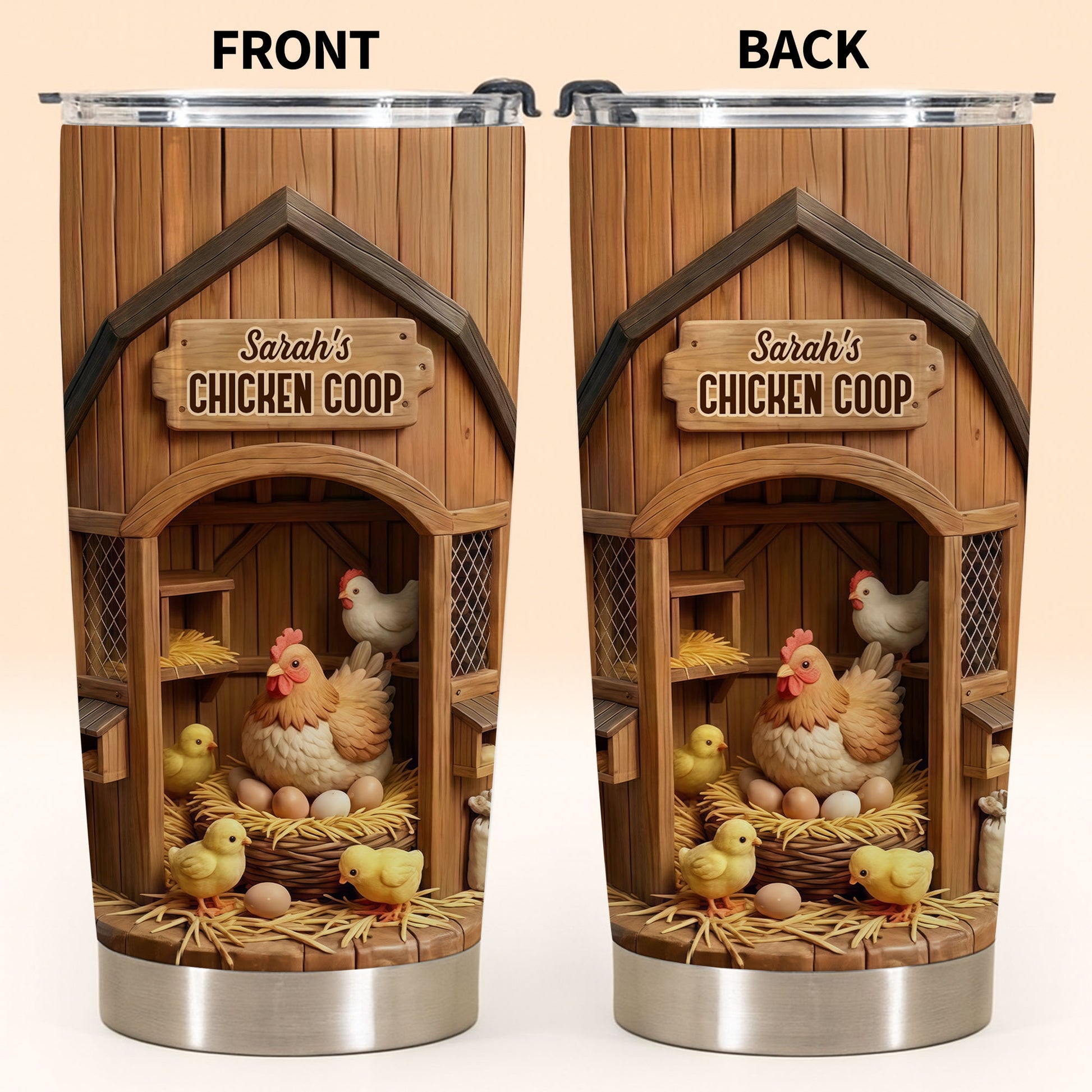 Chicken Coop With Hens And Chicks On Barn Wood