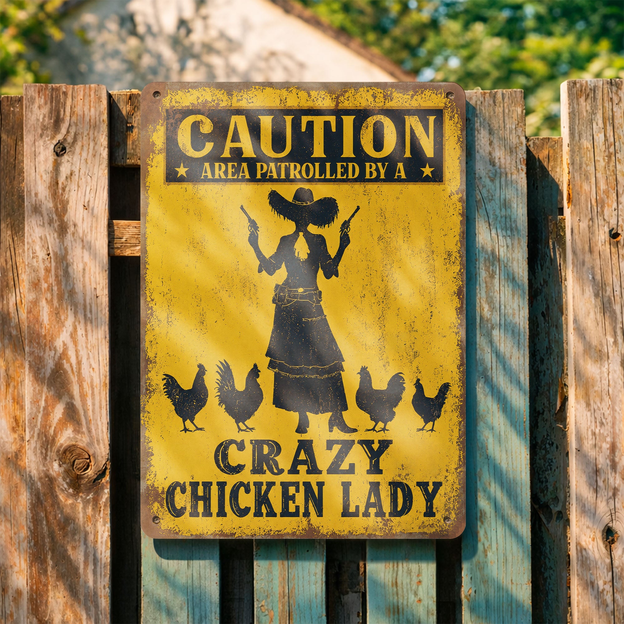 Caution Area Patrolled By Crazy Chicken Lady Metal Sign, Gift For