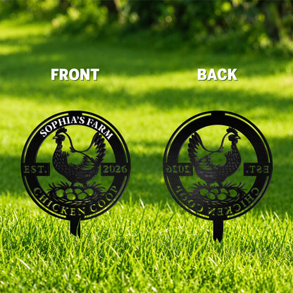 My Farm Chicken Coop With Hen And Eggs - Personalized Metal Garden Stake - FARM146_MEGSTA