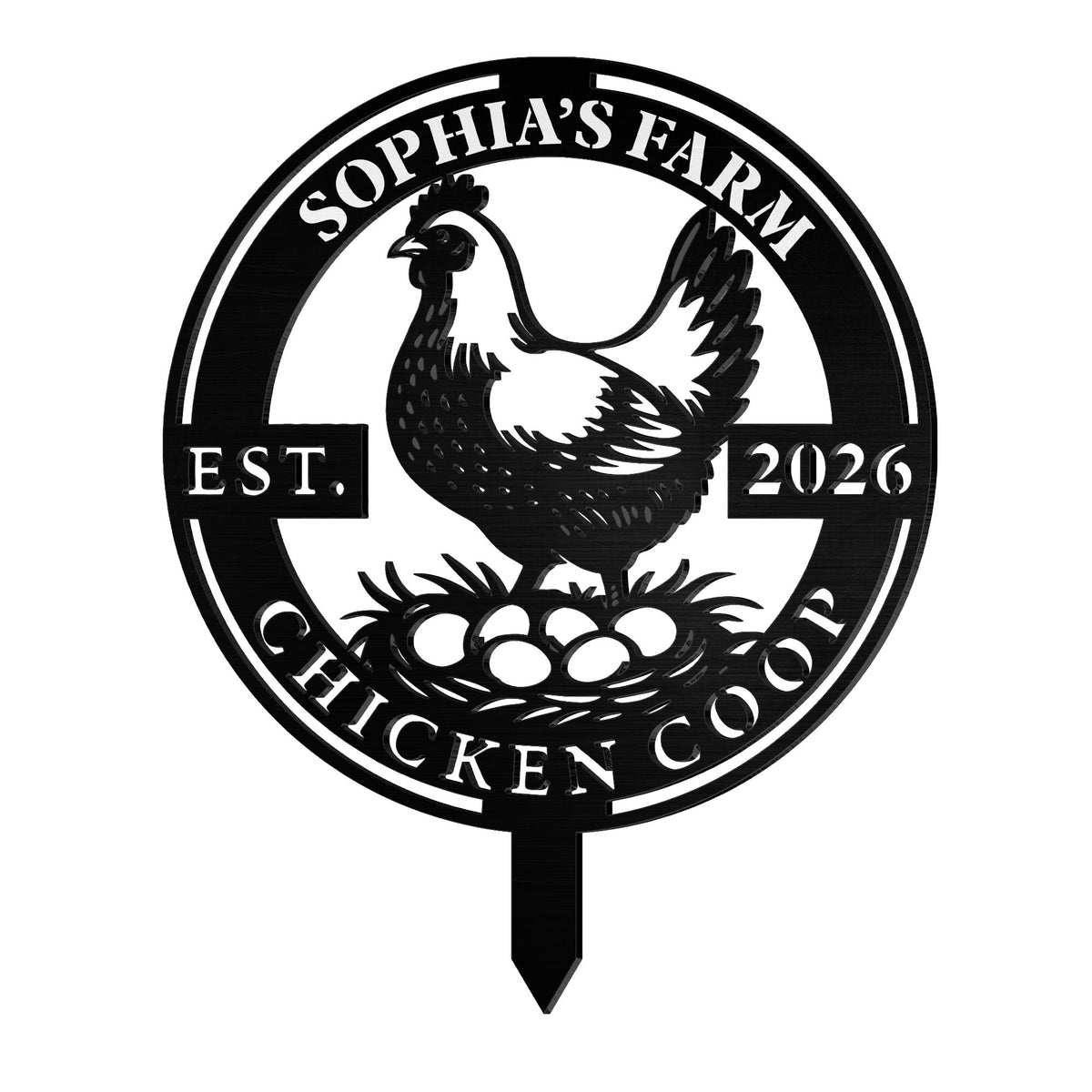 My Farm Chicken Coop With Hen And Eggs - Personalized Metal Garden Stake - FARM146_MEGSTA