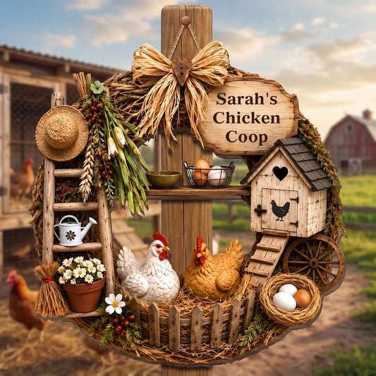 My Chicken Coop With Chickens And Farm Elements Wood Sign - Personalized Custom Shaped Wood Sign - FARM147_WSIGN