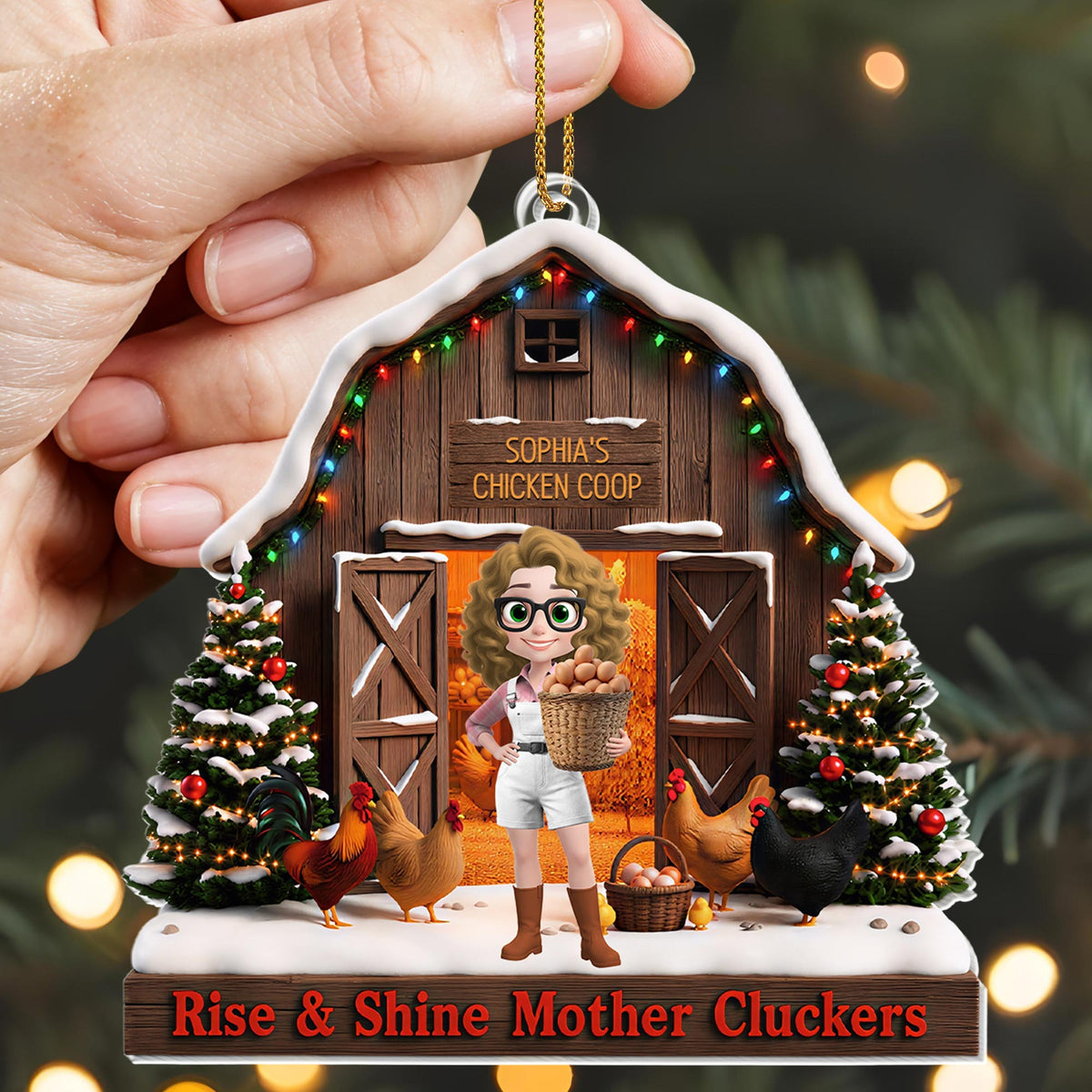 Rise & Shine Mother Cluckers My Chicken Coop Barn With Chickens - Personalized Custom Acrylic Ornament, Christmas Gift - FARM168_ACO