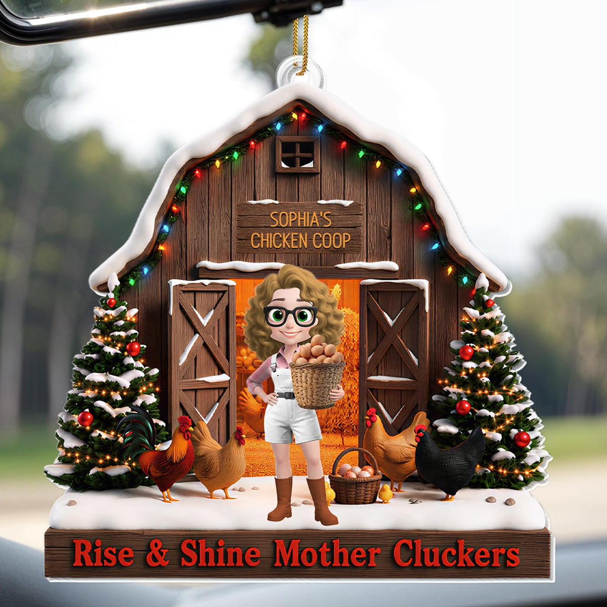 Rise & Shine Mother Cluckers My Chicken Coop Barn With Chickens - Personalized Custom Acrylic Ornament, Christmas Gift - FARM168_ACO