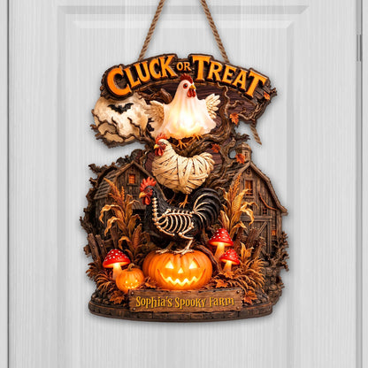 Chick Or Treat My Spooky Farm Halloween Chicken Pumpkin Wood Sign - Personalized Custom Shaped Wood Sign - FARM174_WSIGN
