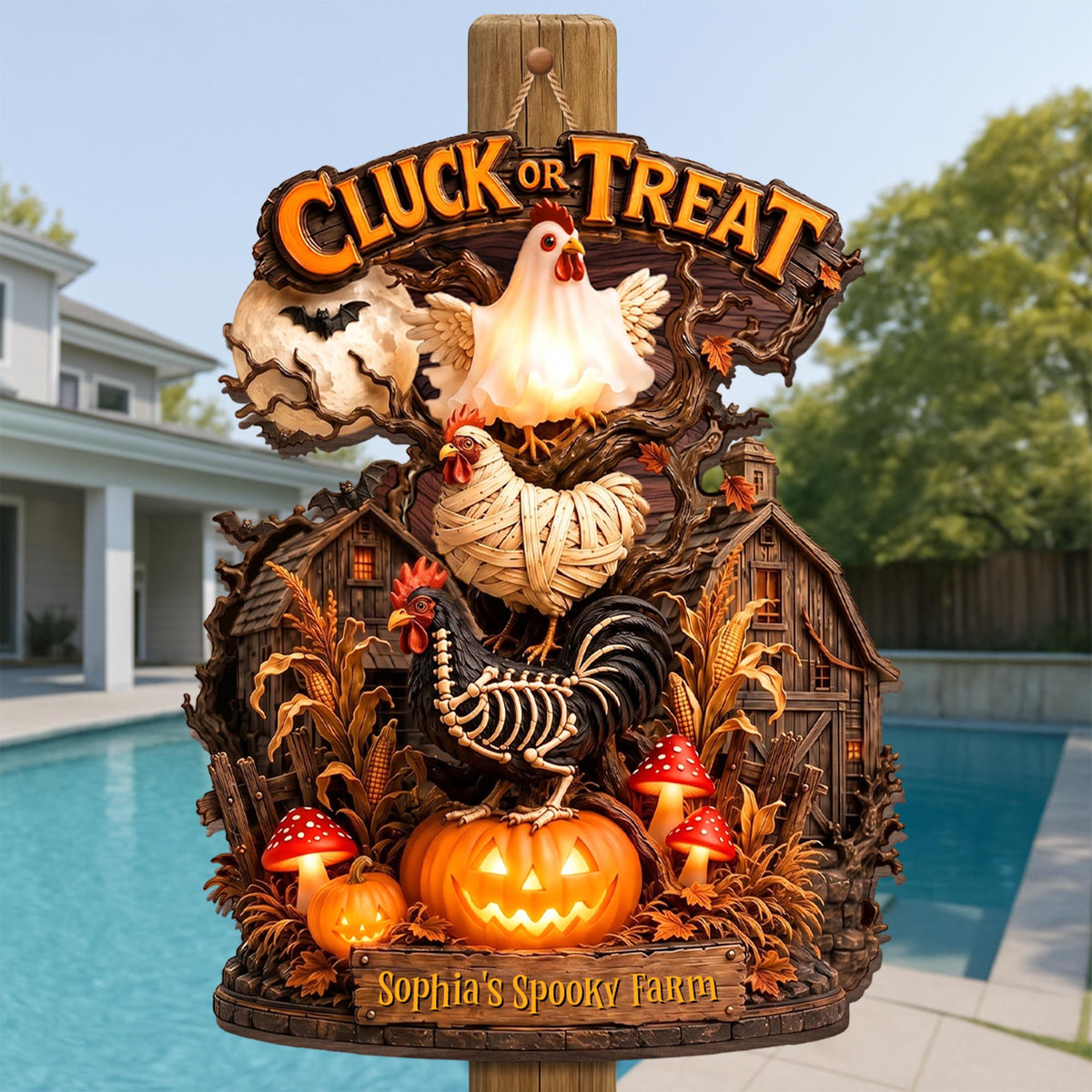 Chick Or Treat My Spooky Farm Halloween Chicken Pumpkin Wood Sign - Personalized Custom Shaped Wood Sign - FARM174_WSIGN