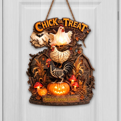 Chick Or Treat My Spooky Farm Halloween Chicken Pumpkin Wood Sign - Personalized Custom Shaped Wood Sign - FARM174_WSIGN