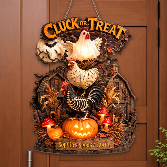 Chick Or Treat My Spooky Farm Halloween Chicken Pumpkin Wood Sign - Personalized Custom Shaped Wood Sign - FARM174_WSIGN